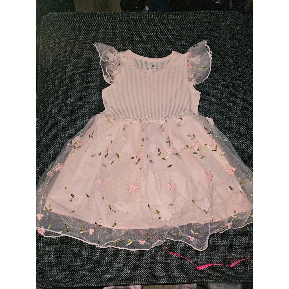 Unbranded‎ Floral Tutu Dress Girls 5T Pink Excellent Flutter Sleeve Mesh Skirt